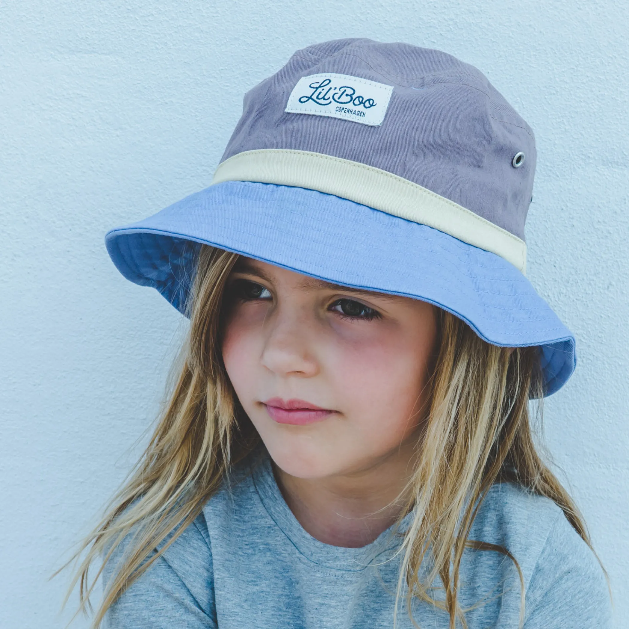 Lil' Boo Block Dusty Blue/Brown Bucket Hat (ORGANIC)< Bucket Hats