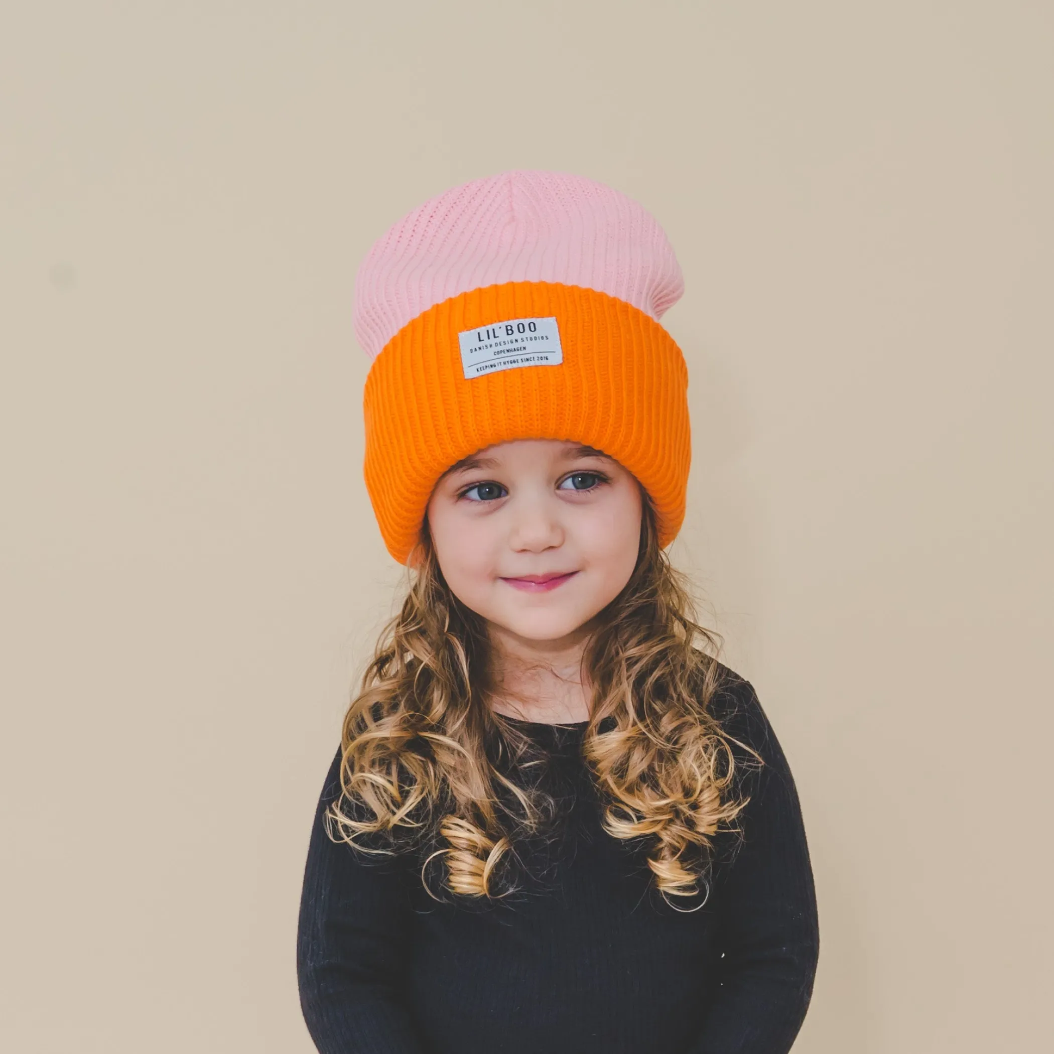 Lil' Boo Lil’ Boo Block Hygge Beanie – Pink/Orange< Beanies