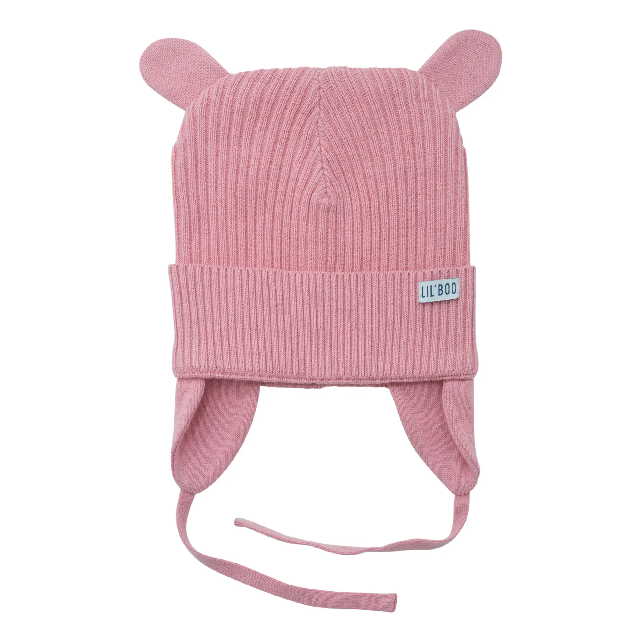 Lil' Boo Organic Bear Beanie w. ears - Rose< Beanies