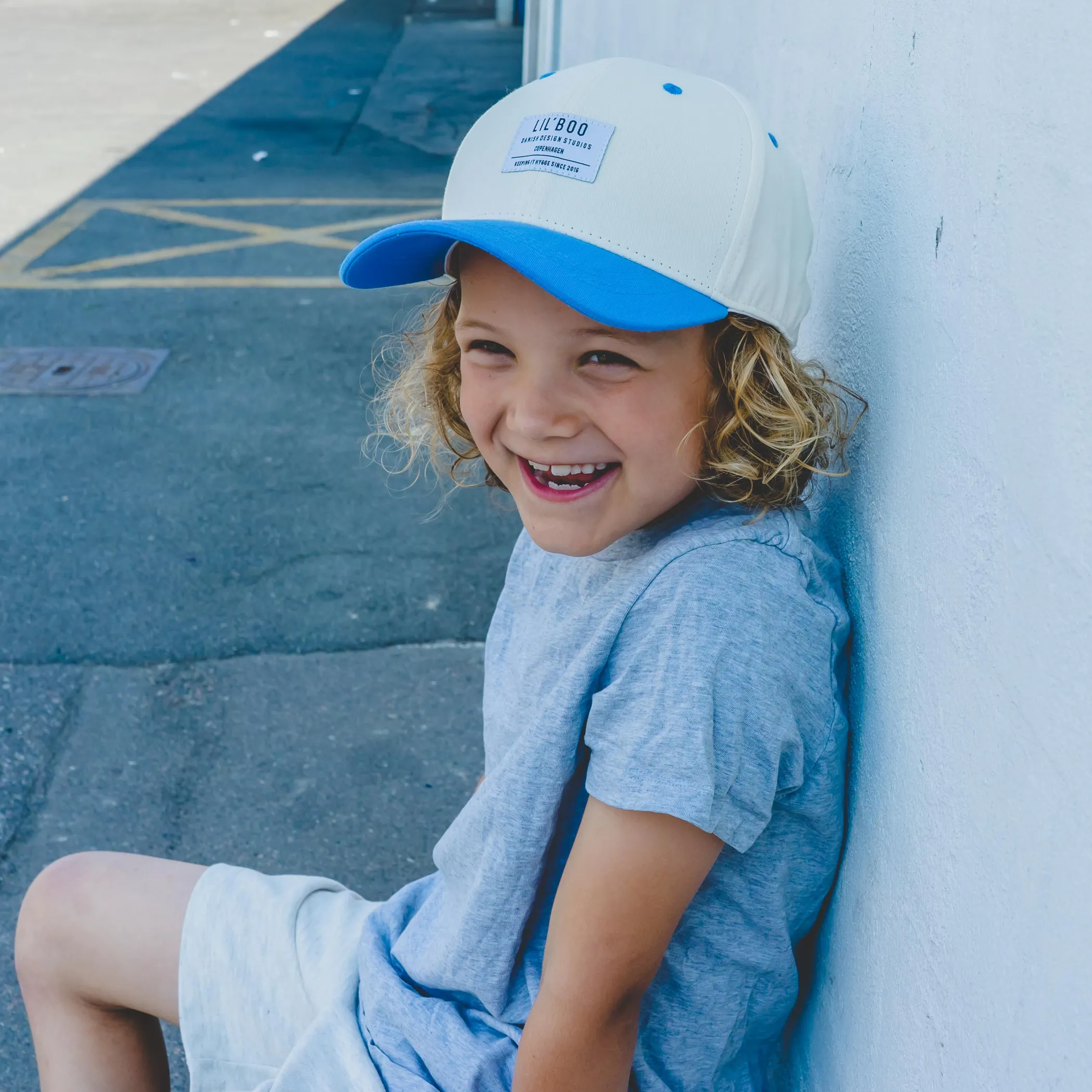 Lil' Boo Organic Block Snapback - Beige/Blue< Caps