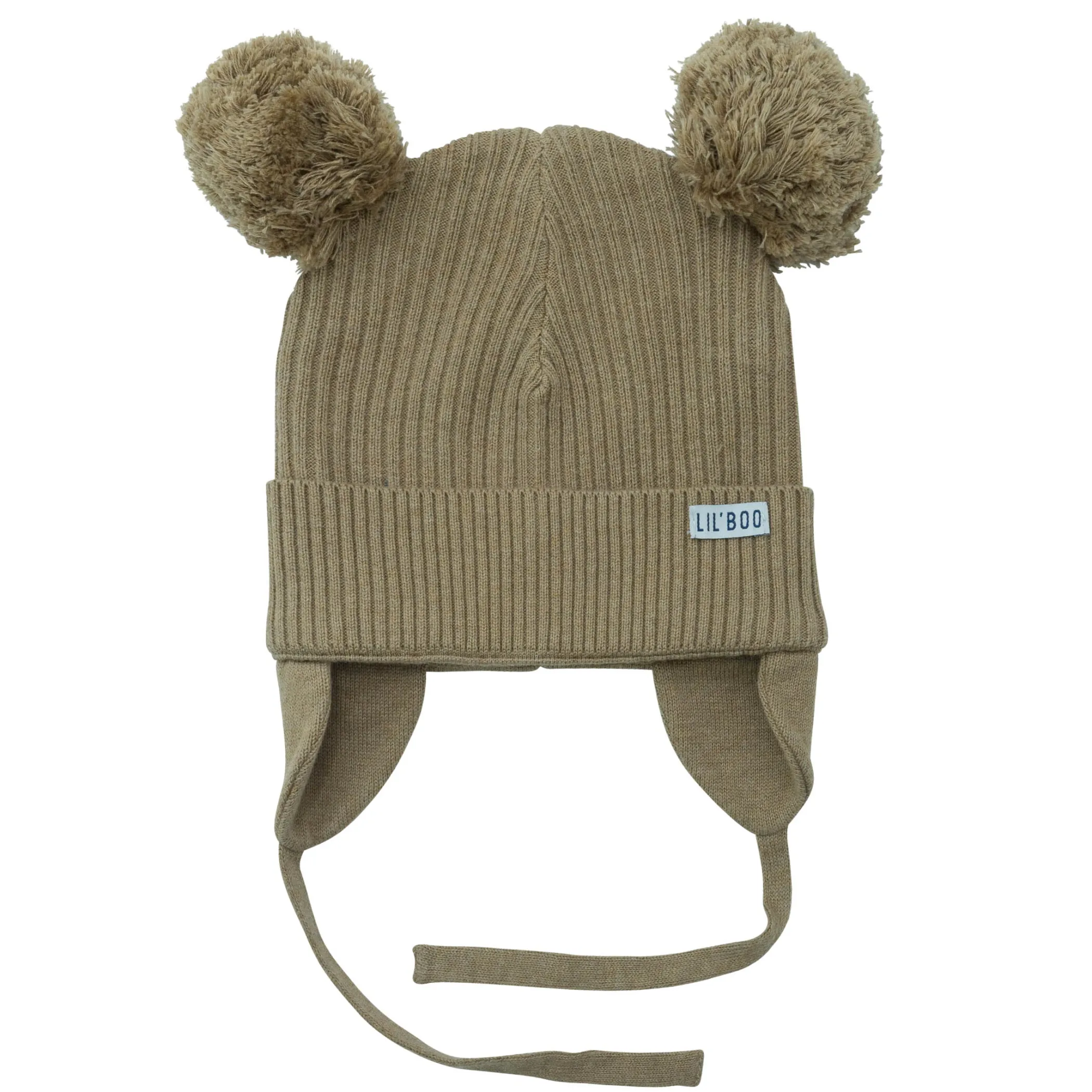 Lil' Boo Organic Pompom Beanie w. ears - Brown< Beanies