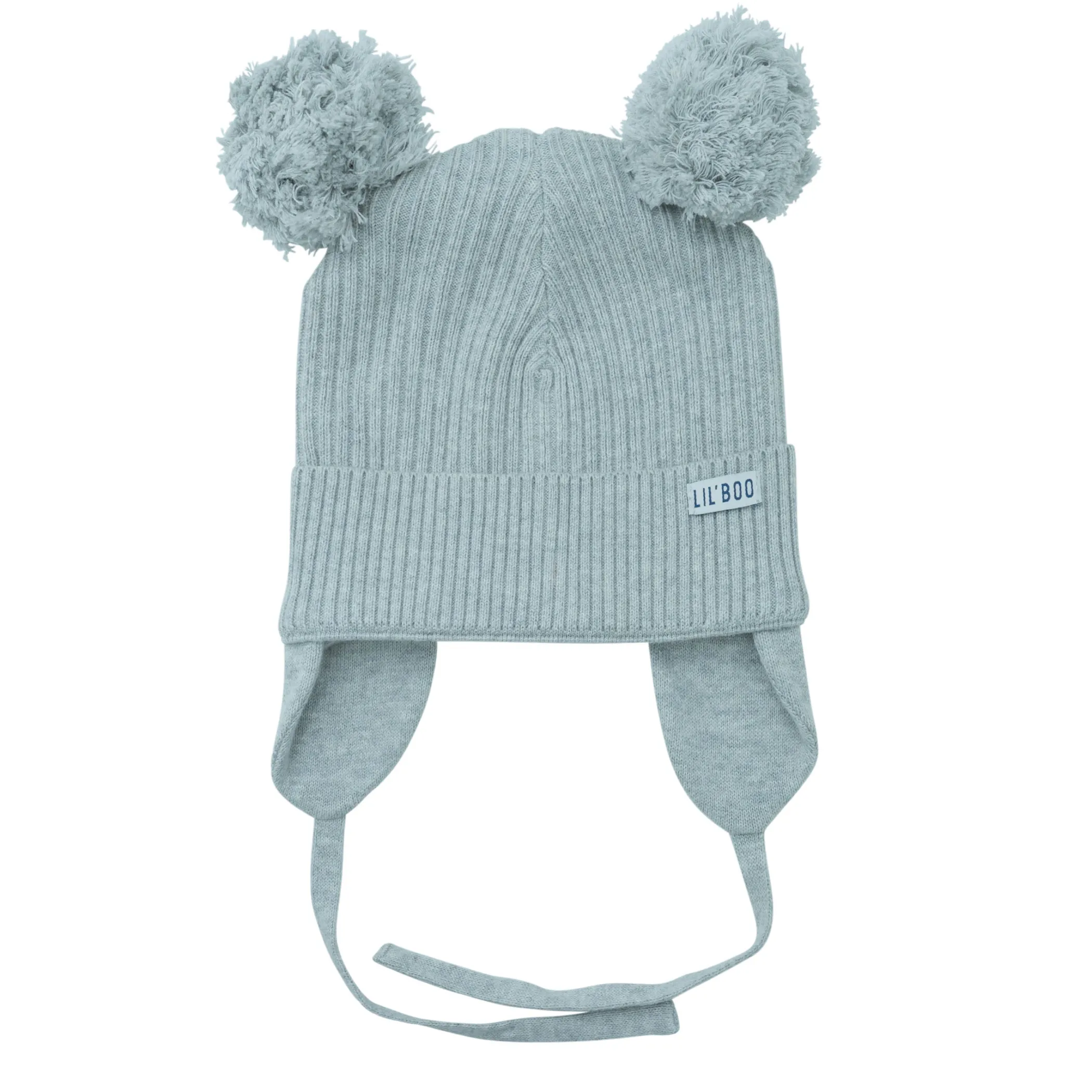 Lil' Boo Organic Pompom Beanie w. ears - Light Grey Melange< Beanies