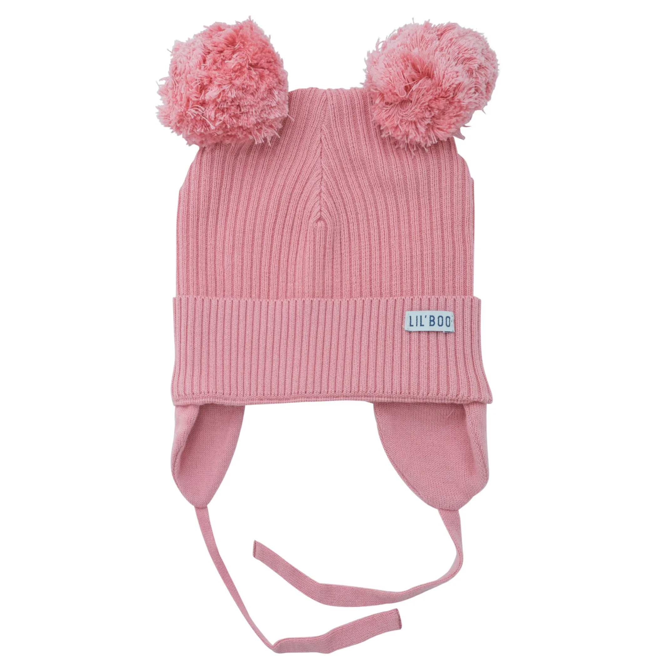 Lil' Boo Organic Pompom Beanie w. ears - Rose< Beanies